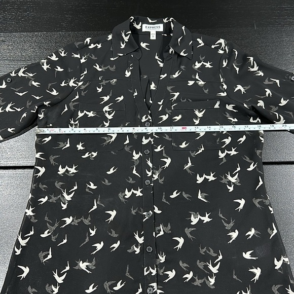 Express Bird Print Sheer Button Up Long Sleeve with Rolled Sleeve Tabs - XS - Picture 11 of 11